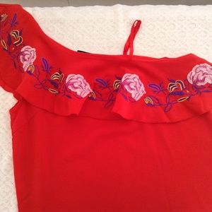 SHEIN Off the Shoulder Embroidered Top